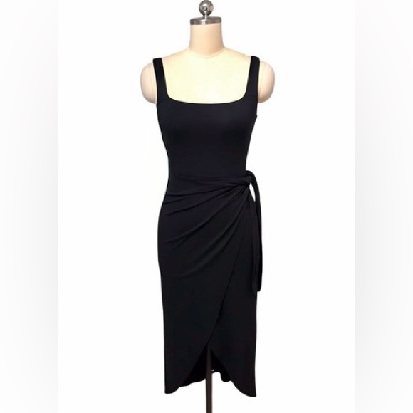 Wilfred Black One-Shoulder Draped Midi Dress - Picture 3 of 6